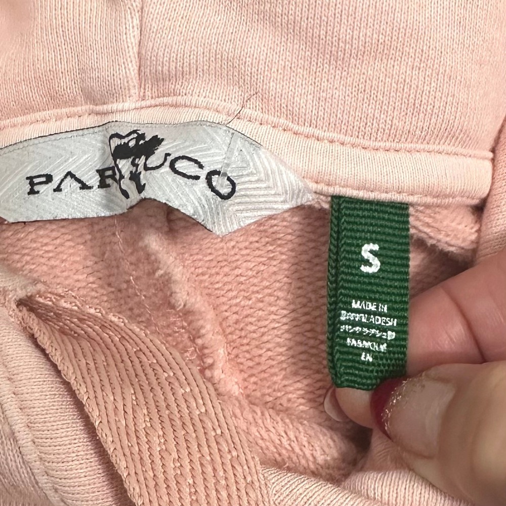 PARASUCO Pink Cable Knit Detail Cropped Hoodie Sweatshirt Women's Size S Cozy - Picture 5 of 7